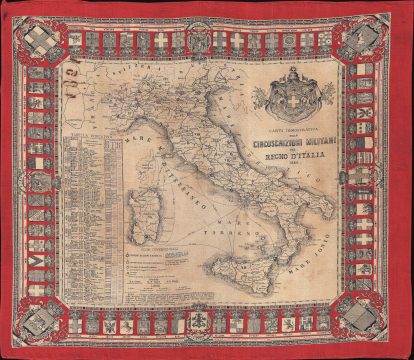 1884 Military Map of Italy on Linen