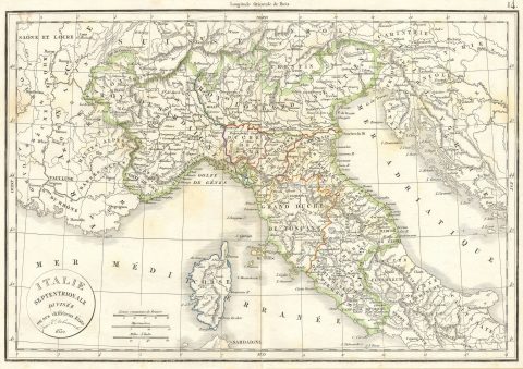 1832 Delamarche Map of Northern Italy and Corsica