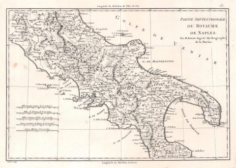 1780 Bonne Map of Naples in Southern Italy