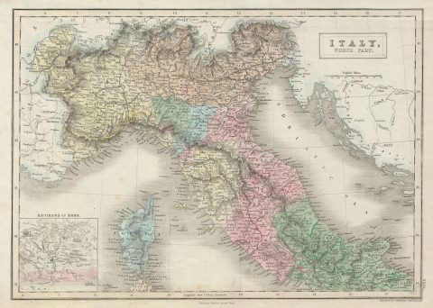 1851 Black Map of Northern Italy (Tuscany, Piedmont, Venice)