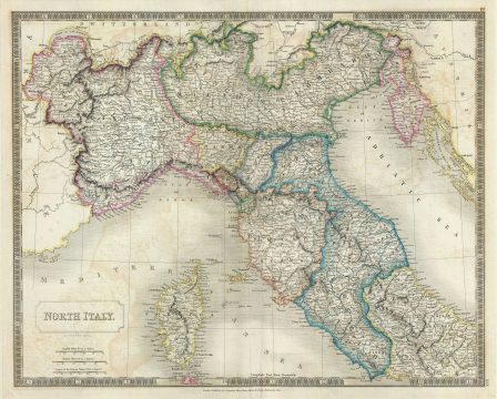 1835 Hall Map of Northern Italy : Tuscany, Piedmont, Milan, Venice