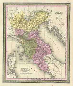 1849 Mitchell Map of Northern Italy: Tuscany, Venice, Milan