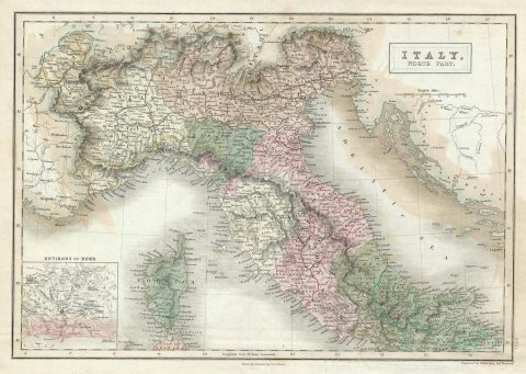 1851 Black Map of Northern Italy (Tuscany, Piedmont, Venice)