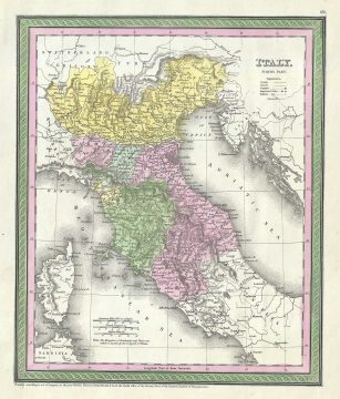 1854 Mitchell Map of Northern Italy (Tuscany, Venice, Milan)