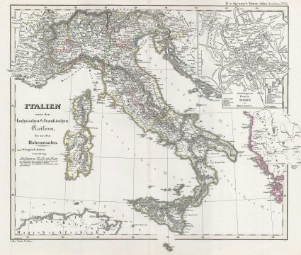 1854 Spruner Map of Italy under Saxon and Frankish Emperor to the Hohenstaufen