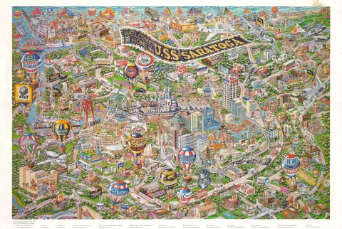 1994 Pictorial Map of Jacksonville Florida welcoming U.S.S. Saratoga