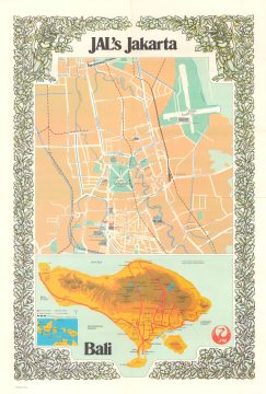 1975 Japan Air Lines Pictorial Tourist Map of Jakarta and Bali, Indonesia