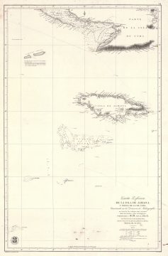 1857 Direccion Hidrografia Nautical Chart / Map of Jamaica and Southern Cuba