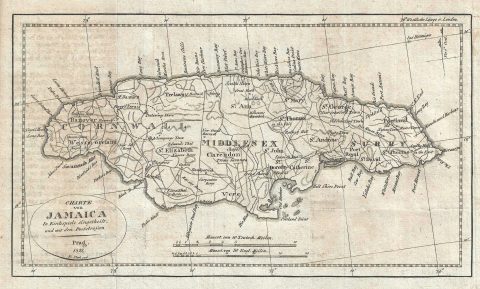 1822 Franz Pluth Map of Jamaica (West Indies)