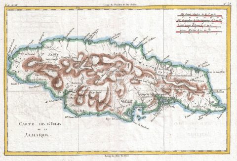 1780 Raynal and Bonne Map of Jamaica, West Indies