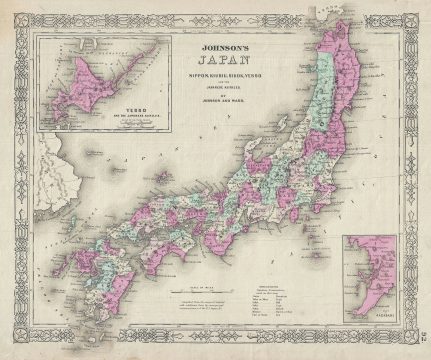 1863 Johnson Map of Japan (Nippon, Kiusiu, Sikok, Yesso and the Japanese Kuriles)
