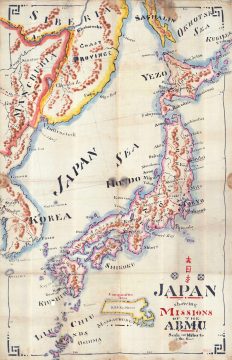 1904 Samuel Mann Manuscript Missionary Map of Japan on cotton cloth