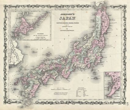 1861 Johnson Map of Japan (Nippon, Kiusiu, Sikok, Yesso and the Japanese Kuriles)