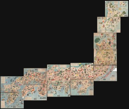 1934 Japanese Manga Travel Map of Japan in 13 Panels
