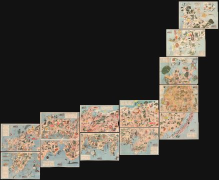 1935 Japanese Manga Travel Map of Japan in 13 Panels