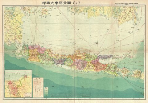 1943 or Showa 18 World War II Era Japanese Map of Java and Bali