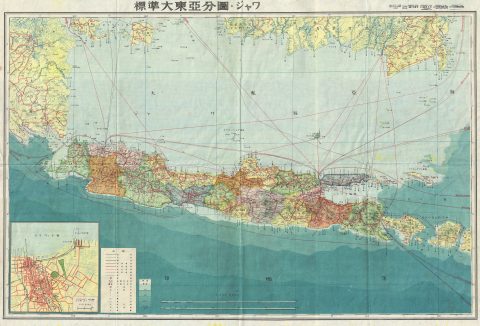 1943 World War II Japanese Aeronautical Map of Java