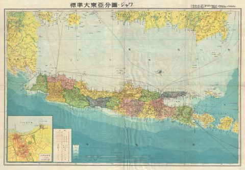 1943 or Showa 18 World War II Era Japanese Map of Java and Bali