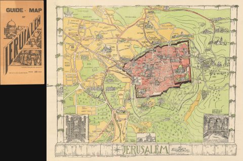 1935 Gauer Pictorial Map of Jerusalem, Israel (w/ Manuscript Notations)