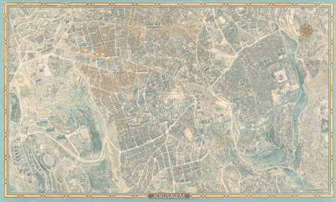 1969 Bollman Bird's Eye View Pictorial Map of Jerusalem, Israel