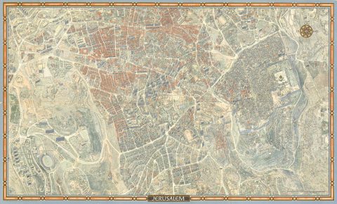 1969 Bollman Bird's Eye View Pictorial Map of Jerusalem, Israel