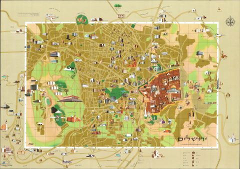 1969 Vero Pictorial Map of Jerusalem, Israel