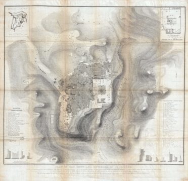 1849 Symonds Linen Map of Jerusalem (first scientific survey of Jerusalem)