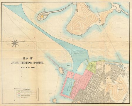 1950s Map of Incheon Harbor, South Korea (Jinsen, Chemulpo, Jemulpo, Inchon)