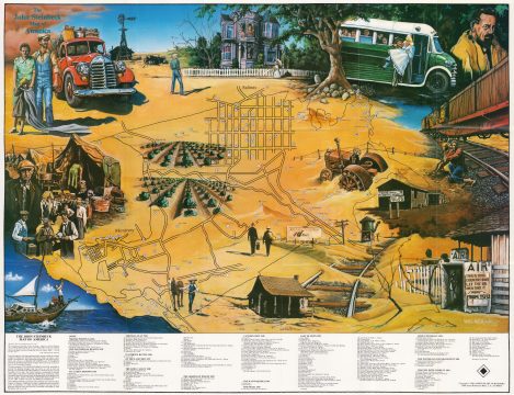 1986 Wolnick Pictorial Literary 'John Steinbeck' Map of the United States