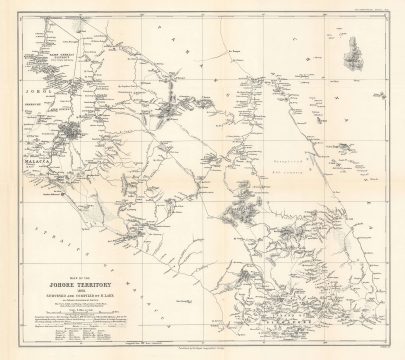 1894 Lake Map of Johor, Malaya and Singapore - the First Survey of Johor
