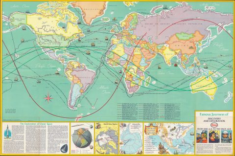 1963 General Drafting World Map of Historical Exploration, Space Race