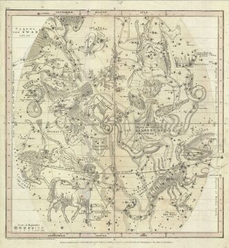 1835 Burritt / Huntington Map of the Constellations or Stars in July, August, and September
