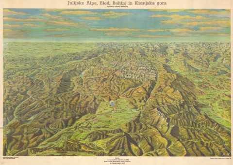 1954 Ivan Selan Topographical View Map the Julian Alps, Lake Bled, Slovenia