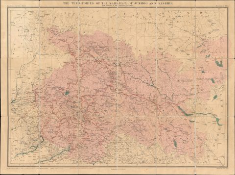 1903 Thacker Map of Jammu and Kashmir, India