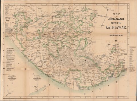 1879 Bombay Gazette Map of Junagadh, Gujarat, India
