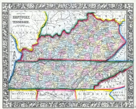 1862 Mitchell Map of Kentucky and Tennessee