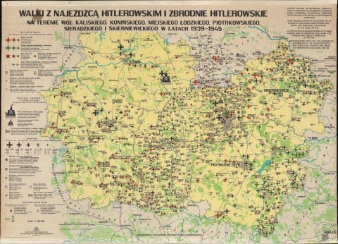 1979 Polish Multilingual Map of Nazi Crimes around Konin, Łódź, and Kalisz, Poland