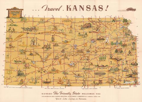 1948 Richard Pictorial Tourist Map of Kansas