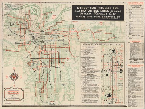 1944 Map of Public Transit Lines, Kansas City, Missouri