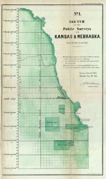 1855 Public Survey Land Office Map of Kansas and Nebraska