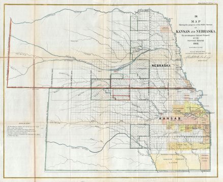 1863 Public Survey Map of Kansas and Nebraska