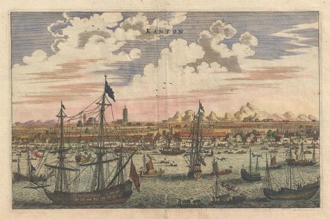 1670 Van Der Aa Map or View of Guangzhou, China