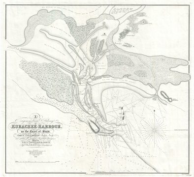 1838 Carless Map of Karachi City and Harbor - fist map of Karachi!