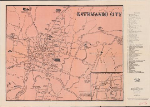1975 Fine Art Printing City Plan of Kathmandu, Nepal