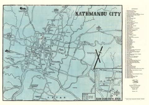 1973 Department of Tourism City Map or Plan of Kathmandu, Nepal