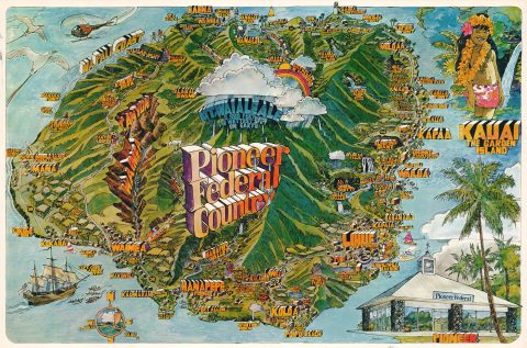 1976 Dawson Pictorial Map of Kauai, Hawaii