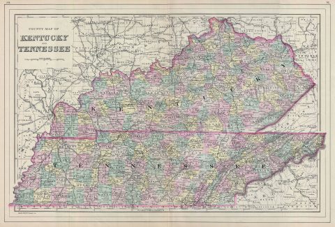 1887 Bradley Map of Kentucky and Tennessee