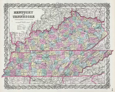 1856 Colton Map of Kentucky and Tennessee