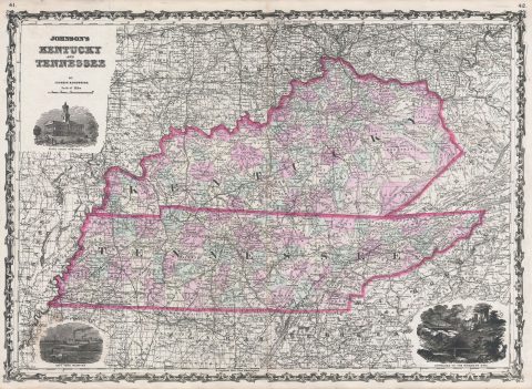 1861 Johnson Map of Kentucky and Tennessee