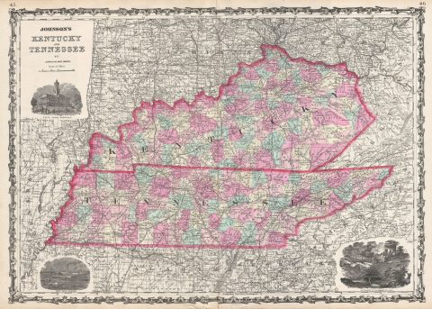 1863 Johnson Map of Kentucky and Tennessee